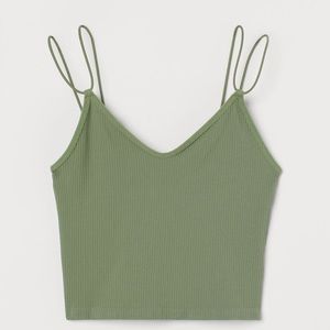 Womens khaki green perfect crop top with spaghetti strap and ribbed size S